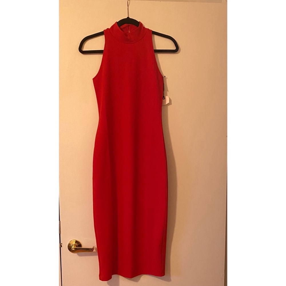 Leith Mockneck Midi Dress red